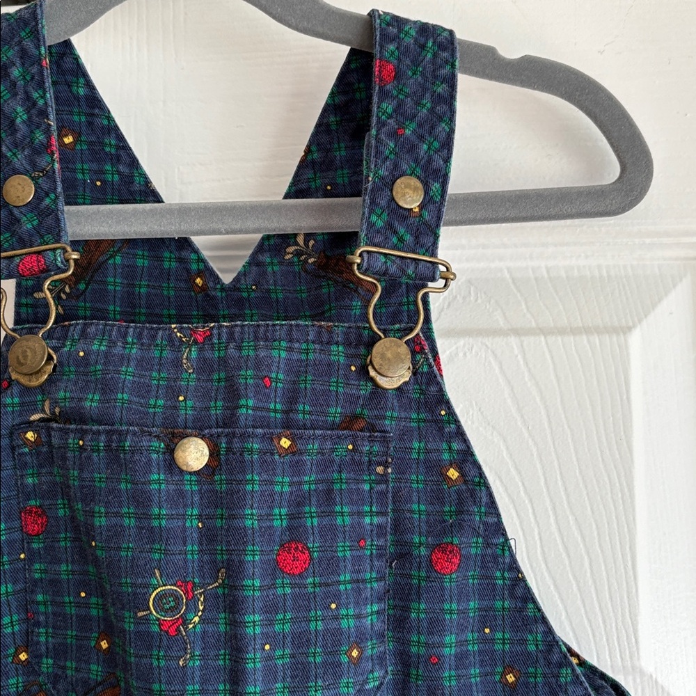 VINTAGE Gymboree Navy Plaid Gold Print Overalls